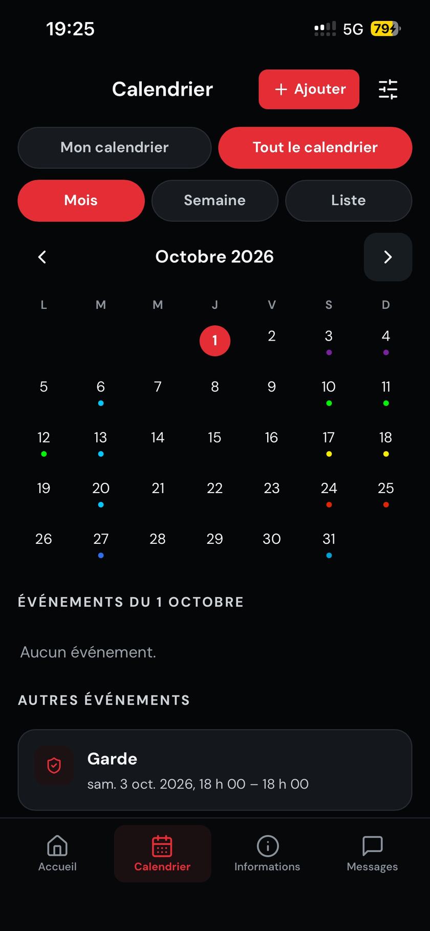 Calendrier des gardes dans Caserne+